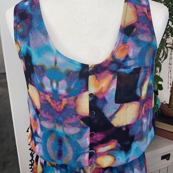 Midnight Aurora Tie-Dye Watercolor Abstract High Low Bohemian Whimsical Dress - Picture 5 of 17